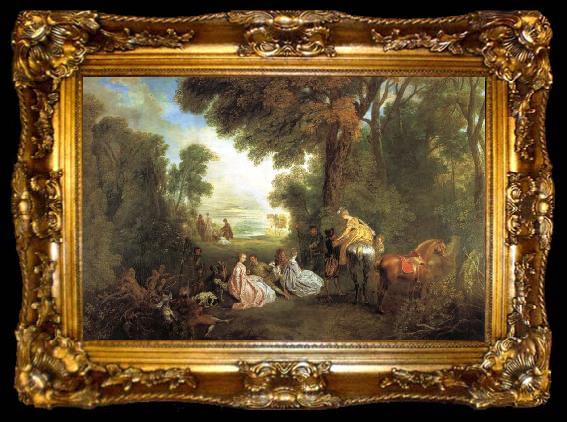 framed  Jean-Antoine Watteau The Halt During the Chase, ta009-2